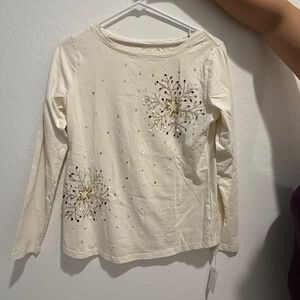 Talbots Women's Cream Glitter Sequin Pullover